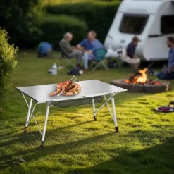 Kamperen En Outdoor-tectake Aluminium klaptafel Bastiaan in hoogte verstelbaar , Zilver