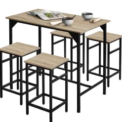 Tuinsets|Tuinsets-tectake Bartafelset Edinburgh 4+1, Industrieel Licht Hout, Eiken Sonoma