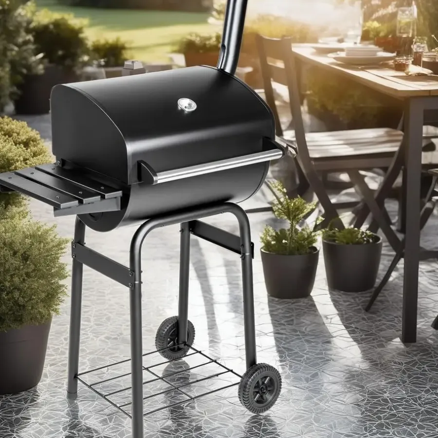 Barbecues En Accessoires-tectake BBQ Barbecue Smoker met deksel en thermometer, Zwart