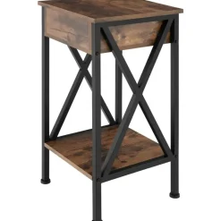 Bijzettafels-tectake Bijzettafel Dayton 35x35x70,5cm, Industrieel Hout Donker, Rustiek