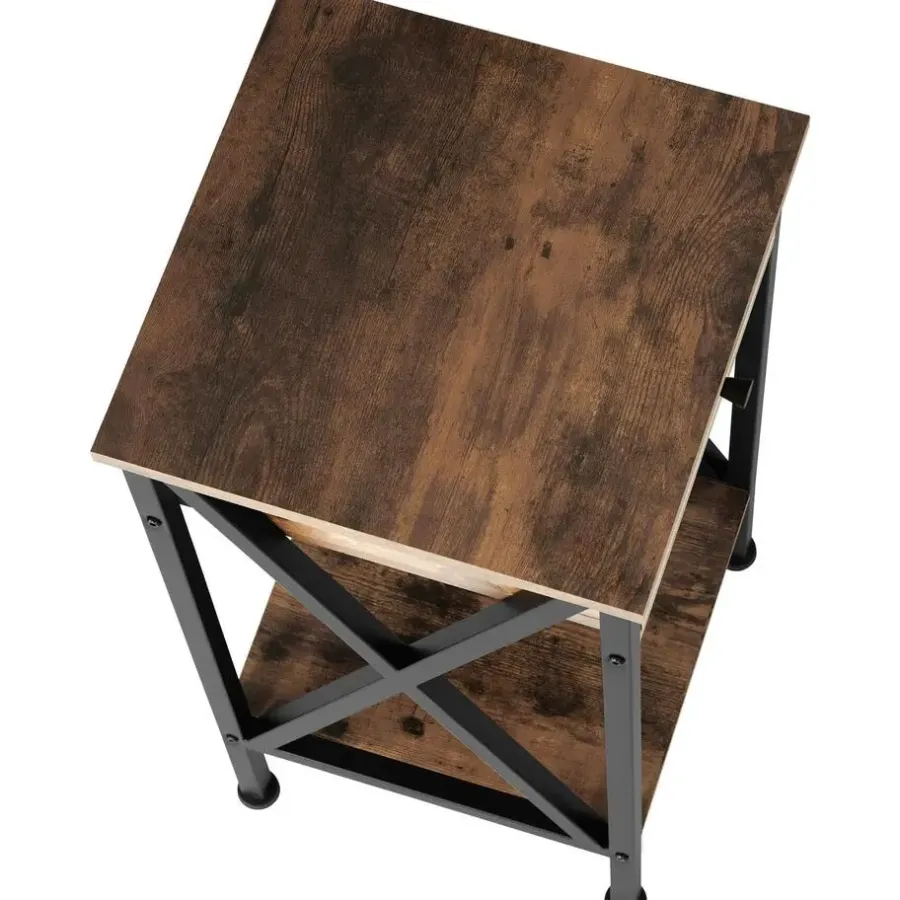 Bijzettafels-tectake Bijzettafel Dayton 35x35x70,5cm, Industrieel Hout Donker, Rustiek
