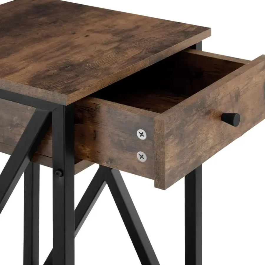 Bijzettafels-tectake Bijzettafel Dayton 35x35x70,5cm, Industrieel Hout Donker, Rustiek