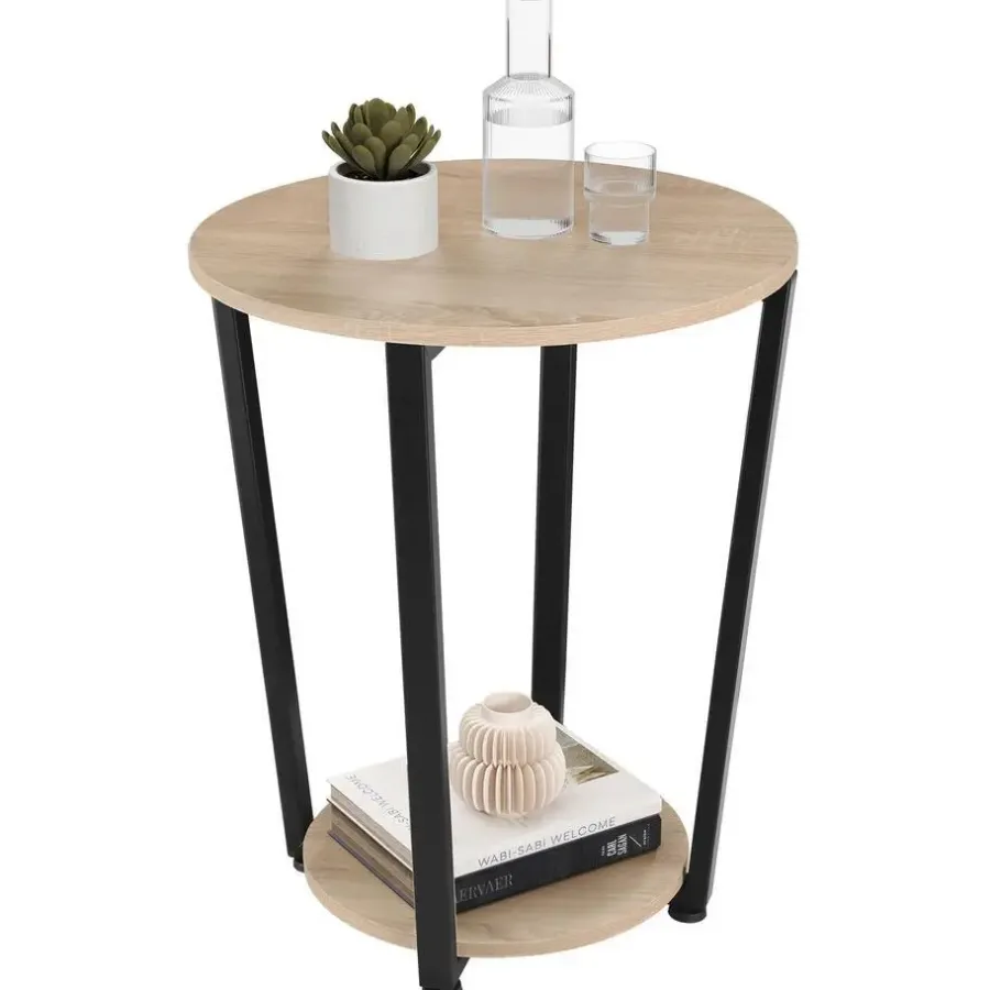 Bijzettafels-tectake Bijzettafel Swindon 50x62,5cm, Industrieel Licht Hout, Eiken Sonoma