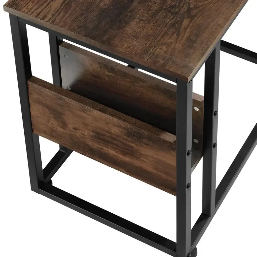Bijzettafels-tectake Bijzettafel Wigan 55x36,5x60cm, Industrieel Hout Donker, Rustiek