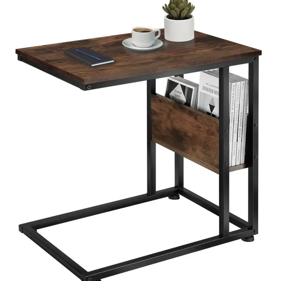 Bijzettafels-tectake Bijzettafel Wigan 55x36,5x60cm, Industrieel Hout Donker, Rustiek