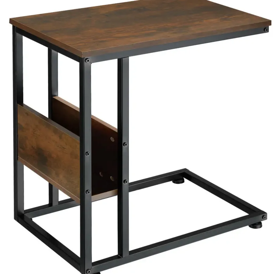 Bijzettafels-tectake Bijzettafel Wigan 55x36,5x60cm, Industrieel Hout Donker, Rustiek
