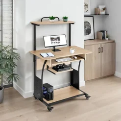 tectake Bureau Fife 80x65,5x130,5cm, Industrieel Licht Hout, Eiken Sonoma