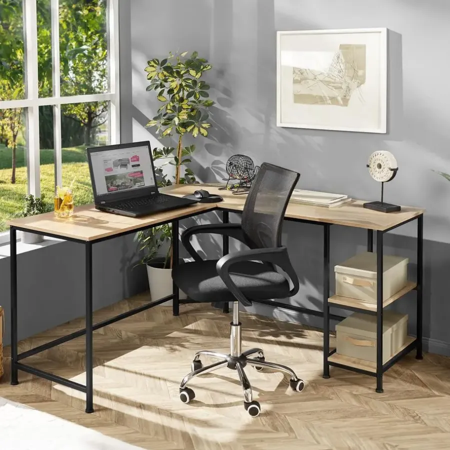 Bureaus-tectake Bureau Hamilton 138x138x75,5cm, Industrieel Licht Hout, Eiken Sonoma