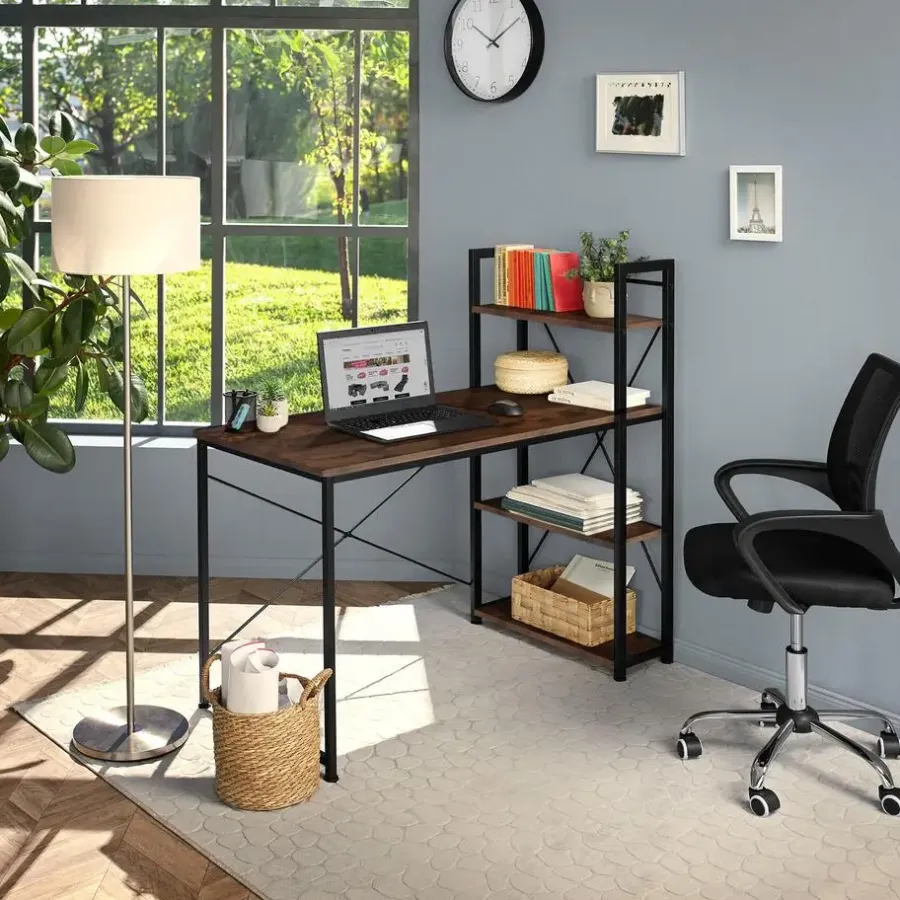 tectake Bureau Hershey 122x61x120cm, Industrieel Hout Donker, Rustiek