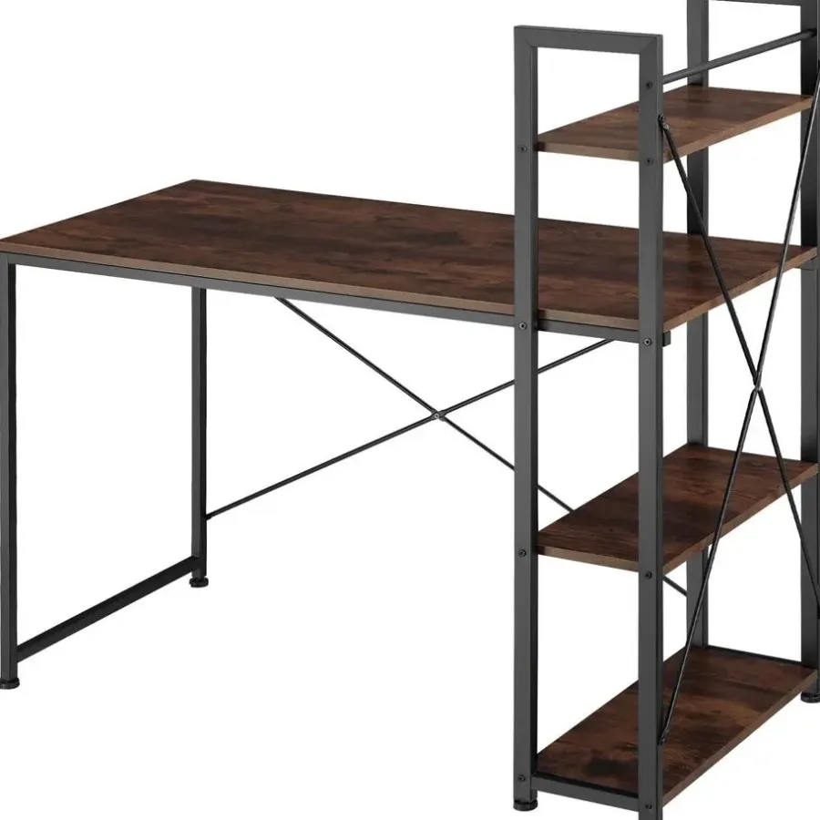 tectake Bureau Hershey 122x61x120cm, Industrieel Hout Donker, Rustiek