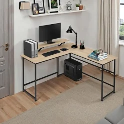 Bureaus-tectake Bureau Melrose 140x130x76,5cm, Industrieel Licht Hout, Eiken Sonoma