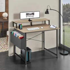 Bureaus-tectake Bureau met plank en organizer, Industrieel Licht Hout, Eiken Sonoma