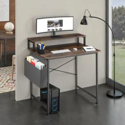 tectake Bureau met plank en organizer, Industrieel Hout Donker, Rustiek