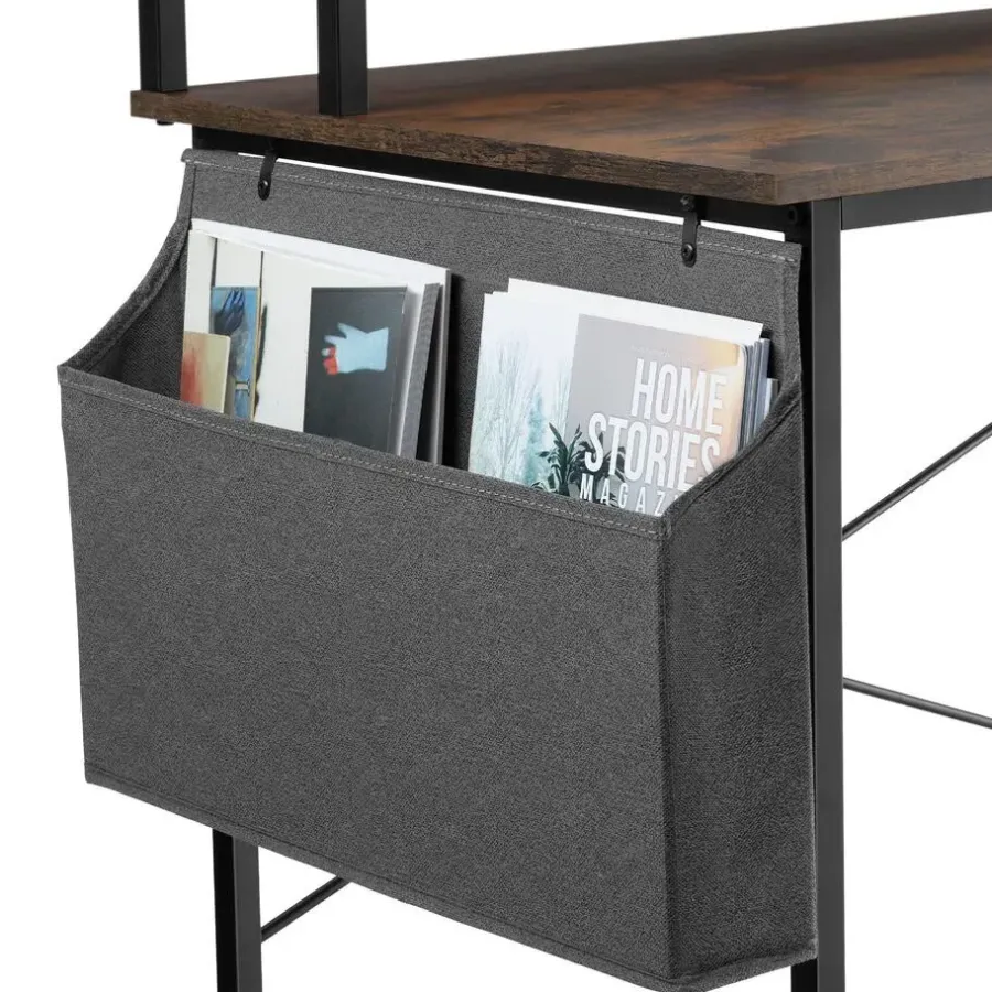 tectake Bureau met plank en organizer, Industrieel Hout Donker, Rustiek