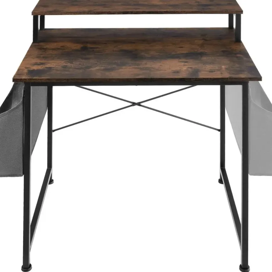 tectake Bureau met plank en organizer, Industrieel Hout Donker, Rustiek