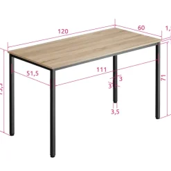 tectake Bureau Vanport 120x60x75,5cm, Industrieel Licht Hout, Eiken Sonoma