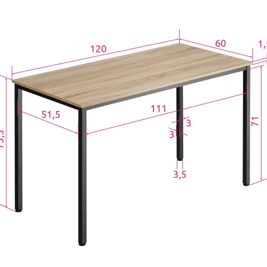 tectake Bureau Vanport 120x60x75,5cm, Industrieel Licht Hout, Eiken Sonoma