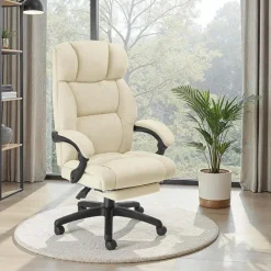 tectake Bureaustoel Jillien met voetsteun en veloursbekleding, Beige
