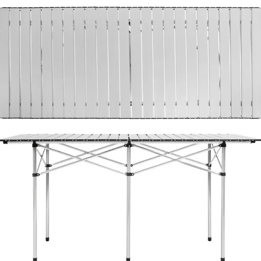 tectake Campingtafel van aluminium met tas 140x70x70cm , Grijs