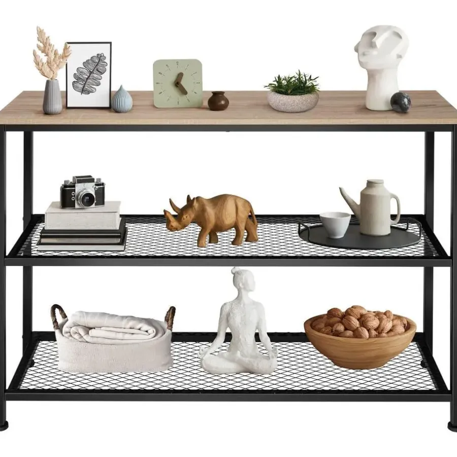 Sidetables-tectake Consoletafel Bristol 100x30x81cm, Industrieel Licht Hout, Eiken Sonoma