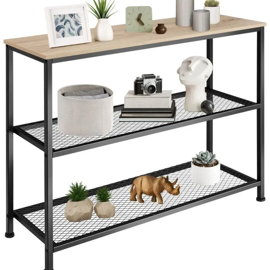 Sidetables-tectake Consoletafel Bristol 100x30x81cm, Industrieel Licht Hout, Eiken Sonoma