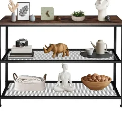 Sidetables-tectake Consoletafel Bristol 100x30x81cm, Industrieel Hout Donker, Rustiek