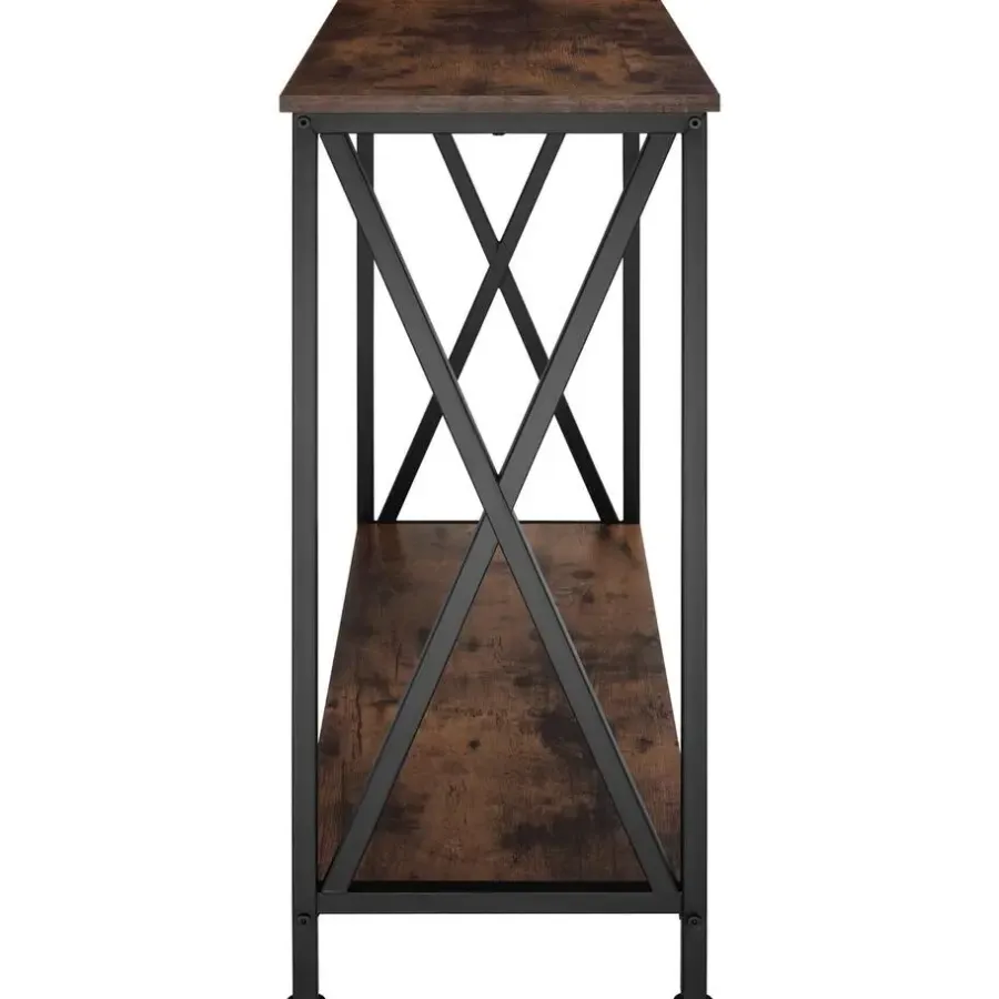 tectake Consoletafel Tacoma 100x35x80,5cm, Industrieel Hout Donker, Rustiek