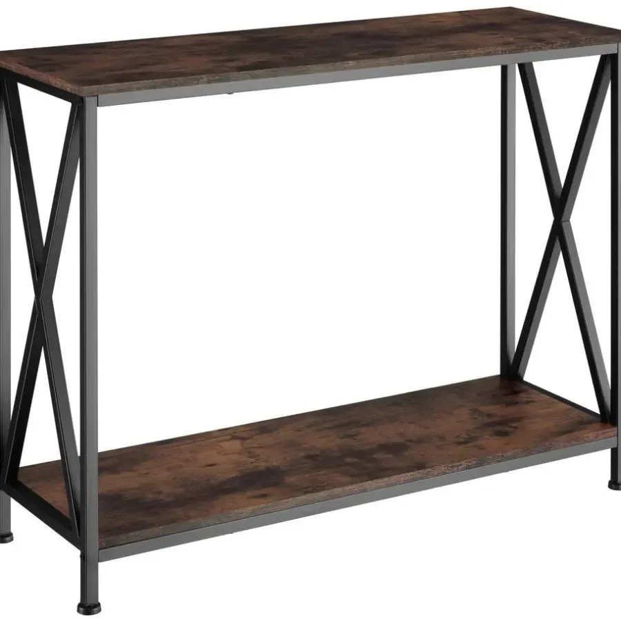 tectake Consoletafel Tacoma 100x35x80,5cm, Industrieel Hout Donker, Rustiek