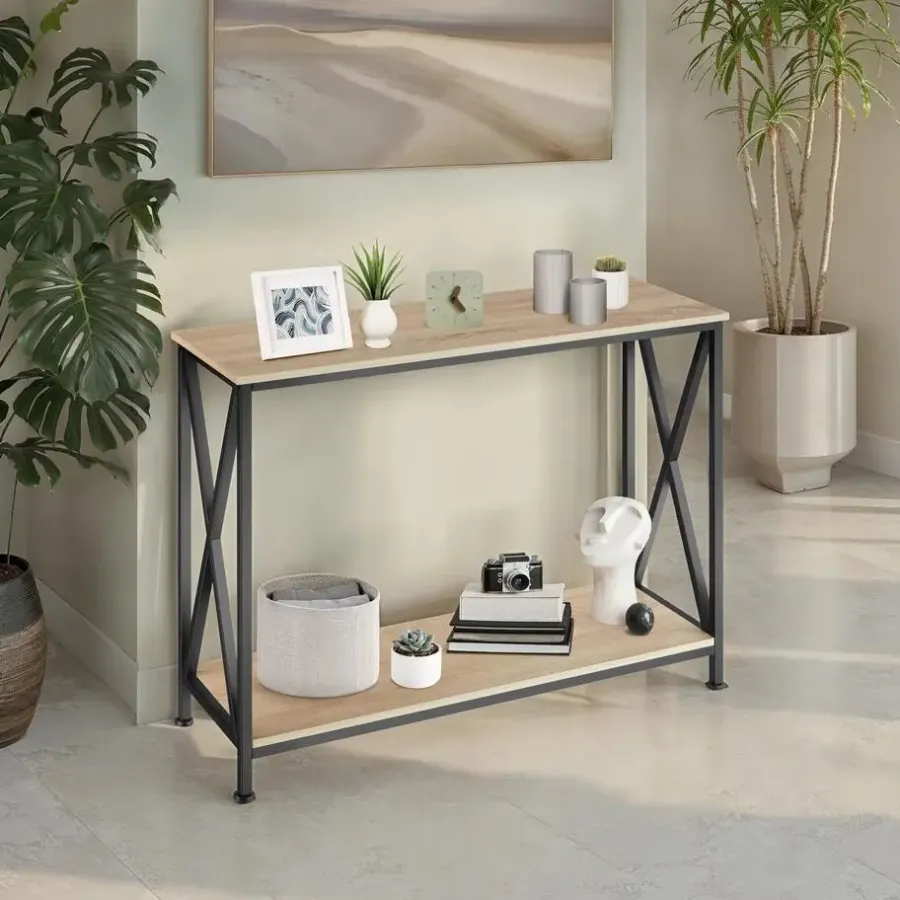 Sidetables-tectake Consoletafel Tacoma 100x35x80,5cm, Industrieel Licht Hout, Eiken Sonoma