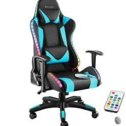 tectake Gaming stoel Tartaros, LED, massagefunctie, Zwart/azuur