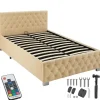 Twijfelaars-tectake Gestoffeerd bed met LED & opbergruimte, 120 x 200 cm, Beige