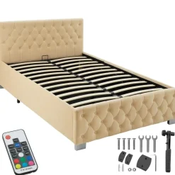 Twijfelaars-tectake Gestoffeerd bed met LED & opbergruimte, 120 x 200 cm, Beige
