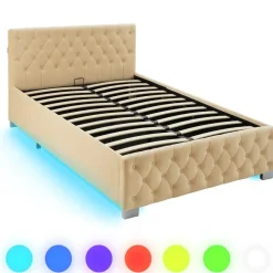 Twijfelaars-tectake Gestoffeerd bed met LED & opbergruimte, 120 x 200 cm, Beige