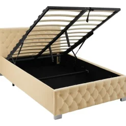 Twijfelaars-tectake Gestoffeerd bed met LED & opbergruimte, 120 x 200 cm, Beige