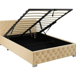 tectake Gestoffeerd bed met LED & opbergruimte, 140 x 200 cm, Beige