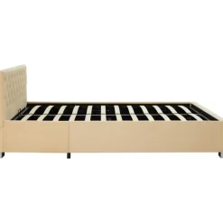 tectake Gestoffeerd bed met LED & opbergruimte, 140 x 200 cm, Beige