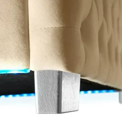 tectake Gestoffeerd bed met LED & opbergruimte, 140 x 200 cm, Beige
