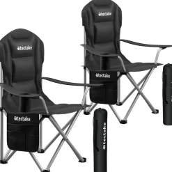 Kamperen En Outdoor-tectake Gestoffeerde campingstoel MTX, opvouwbaar, met bekerhouder, Zwart