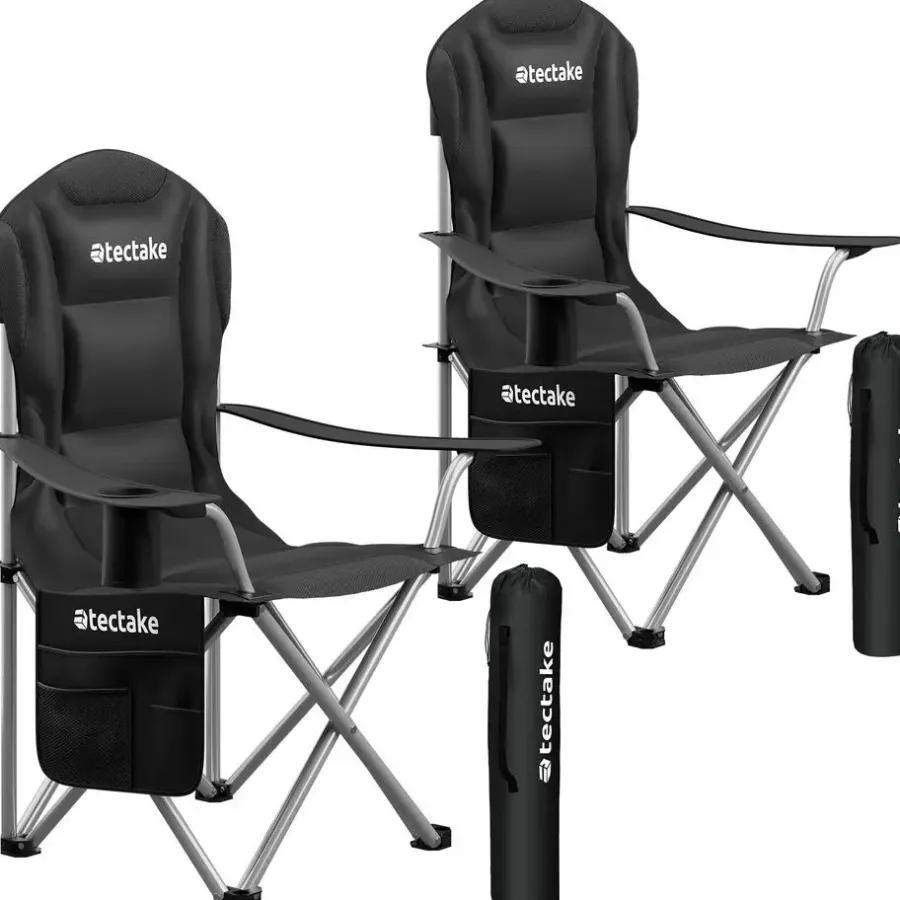 Kamperen En Outdoor-tectake Gestoffeerde campingstoel MTX, opvouwbaar, met bekerhouder, Zwart