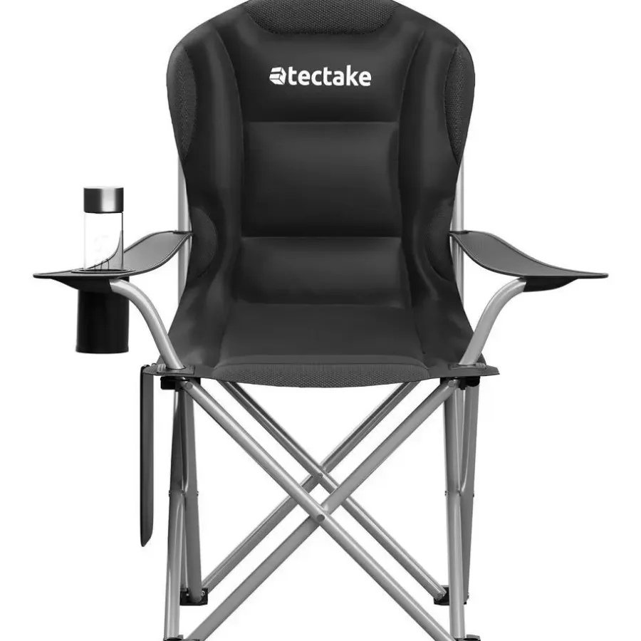 Kamperen En Outdoor-tectake Gestoffeerde campingstoel MTX, opvouwbaar, met bekerhouder, Zwart