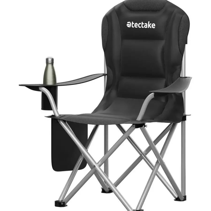 Kamperen En Outdoor-tectake Gestoffeerde campingstoel MTX, opvouwbaar, met bekerhouder, Zwart