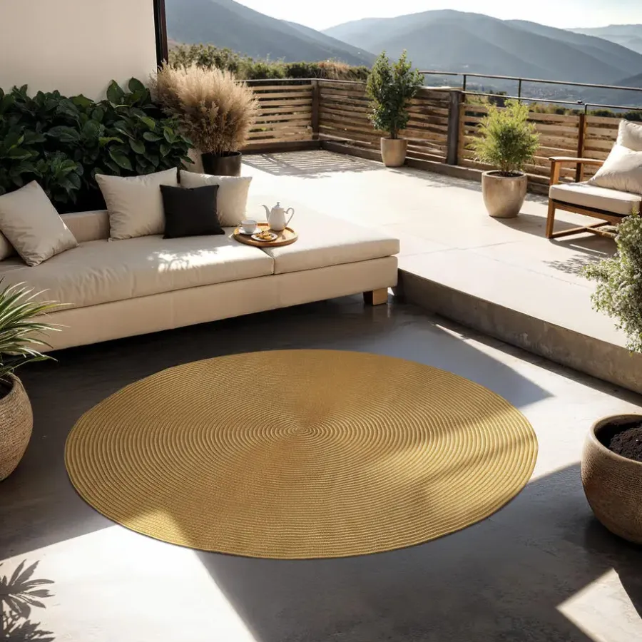 tectake ® Geweven vloerkleed Raya in jute-look Ø 160 cm - Bruin