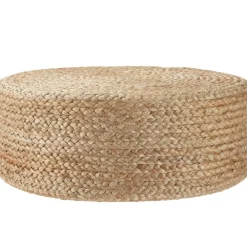 Poefen-tectake Handgemaakte poef Banno Elipse van jute, rond, boho-stijl, Beige