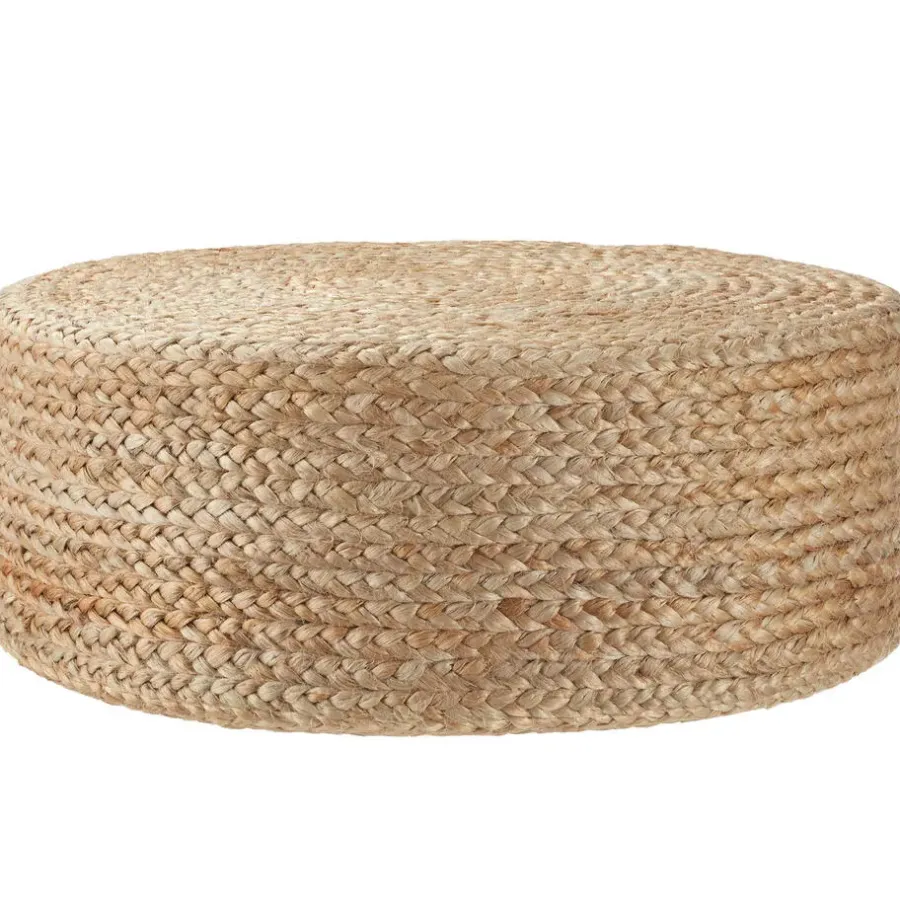 Poefen-tectake Handgemaakte poef Banno Elipse van jute, rond, boho-stijl, Beige
