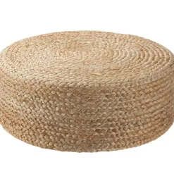 Poefen-tectake Handgemaakte poef Banno Elipse van jute, rond, boho-stijl, Beige
