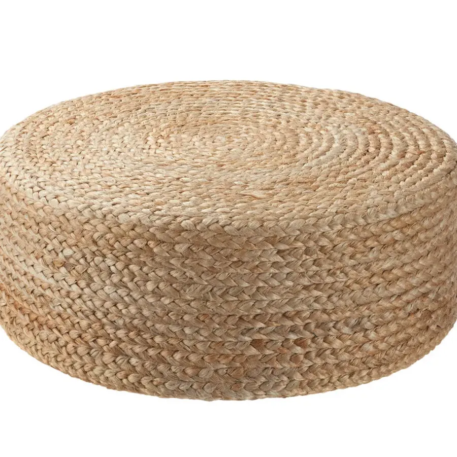Poefen-tectake Handgemaakte poef Banno Elipse van jute, rond, boho-stijl, Beige