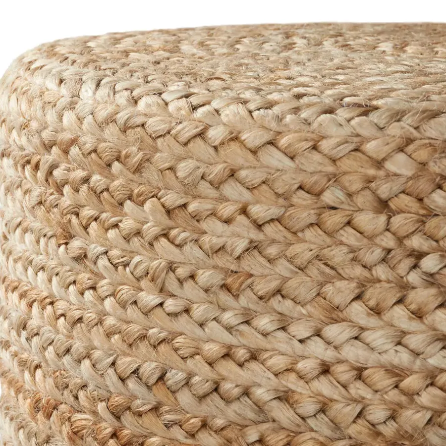 Poefen-tectake Handgemaakte poef Banno Elipse van jute, rond, boho-stijl, Beige