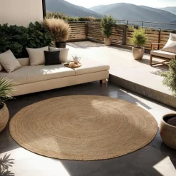 tectake ® Handgeweven tapijt Glim van jute, boho-stijl, rond Ø 200 cm