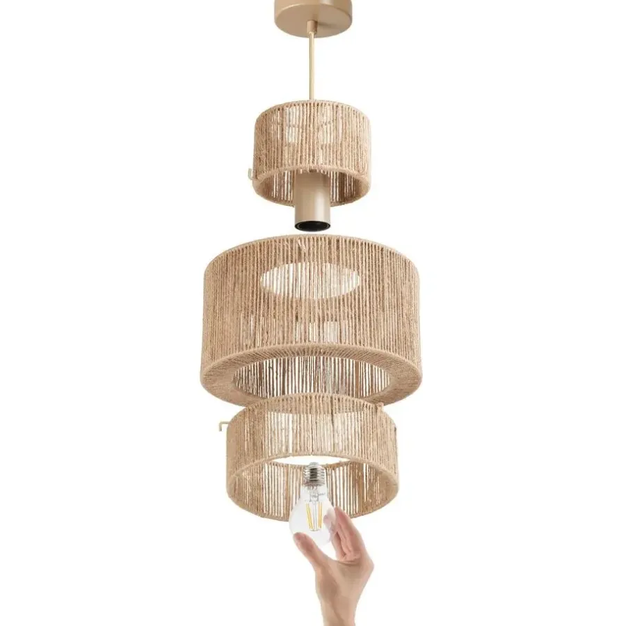 Hanglampen-tectake Hanglamp Allegra van jute in boho-stijl, 40W, Natuur