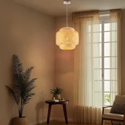 tectake Hanglamp Lignea Lux van bamboe, in boho-stijl, 40W, Bruin